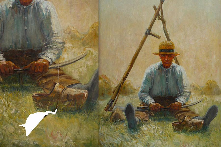 Schilderij voor en na restauratie